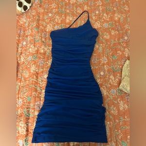 Lucy In the sky Royal blue one shoulder mesh dress xs